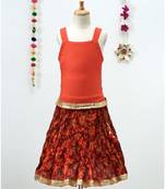 Printed Mahroon Lehenga With Rust Choli