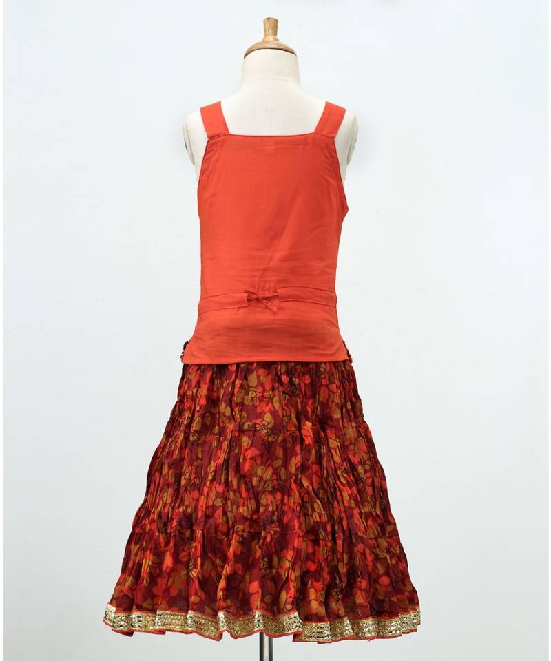 Printed Mahroon Lehenga With Rust Choli