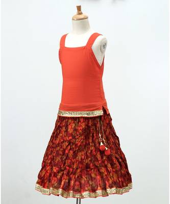 Printed Mahroon Lehenga With Rust Choli 3