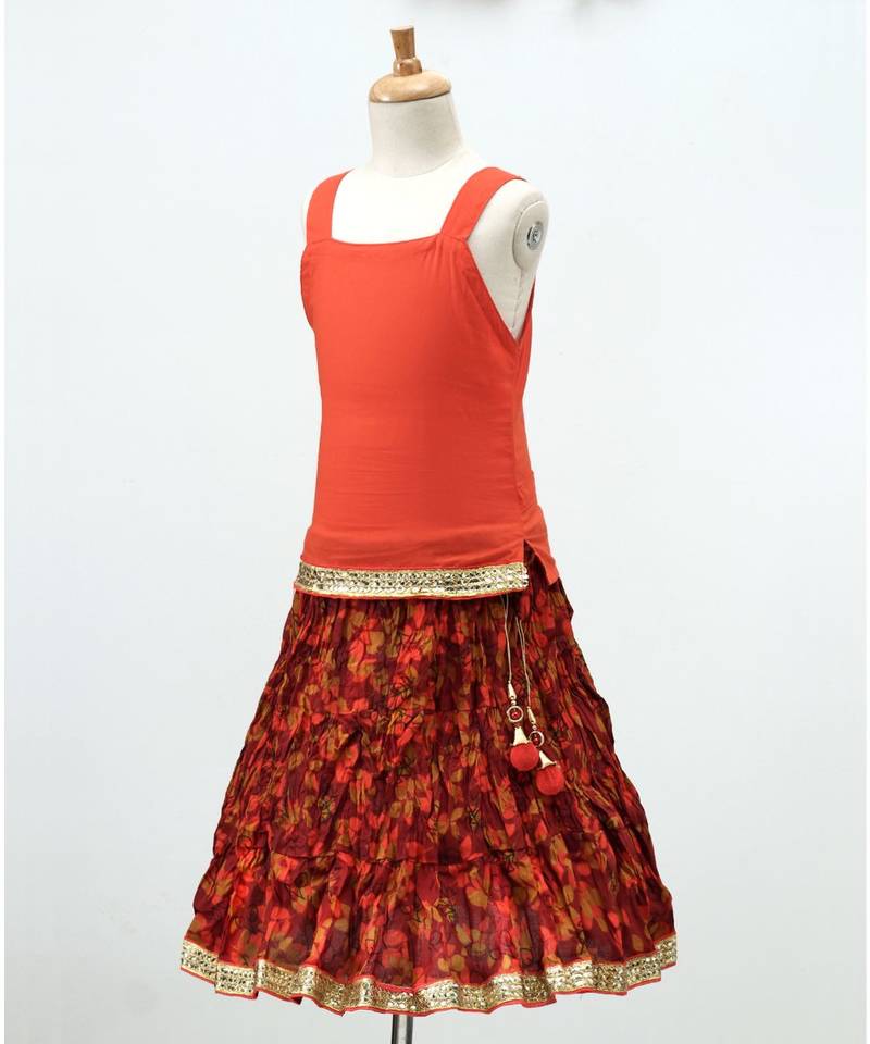 Printed Mahroon Lehenga With Rust Choli