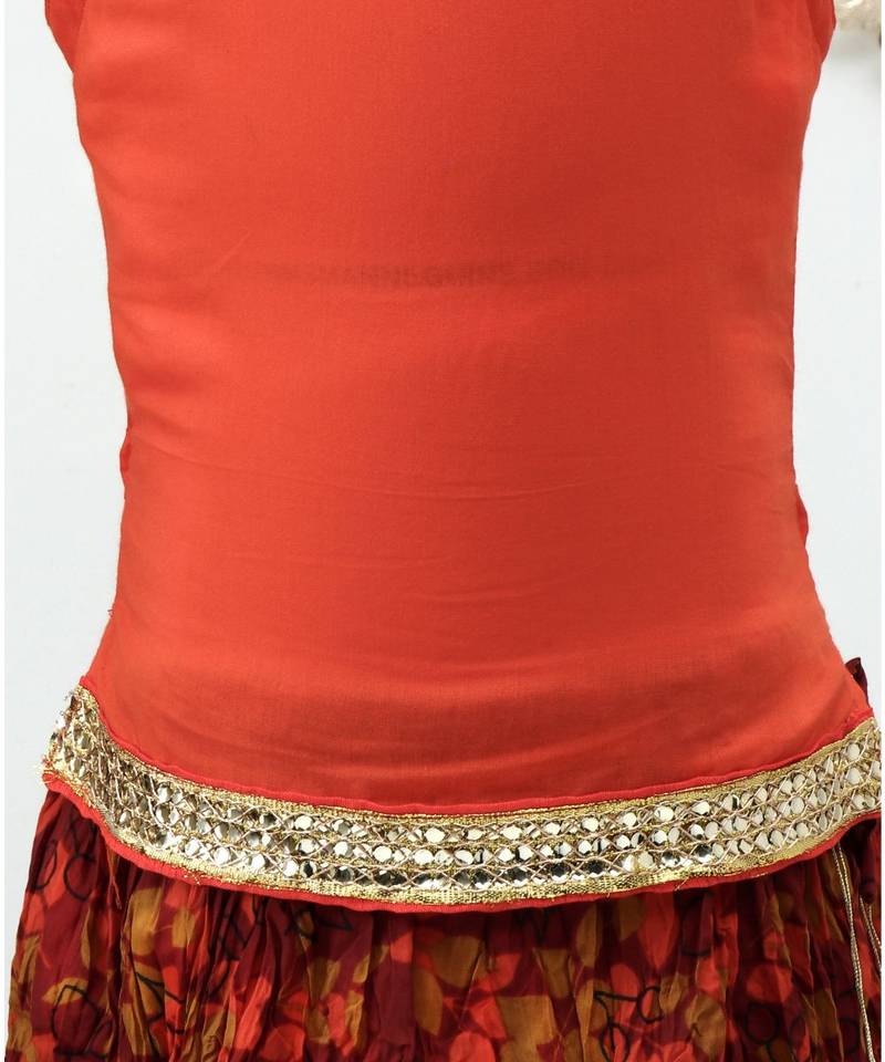 Printed Mahroon Lehenga With Rust Choli