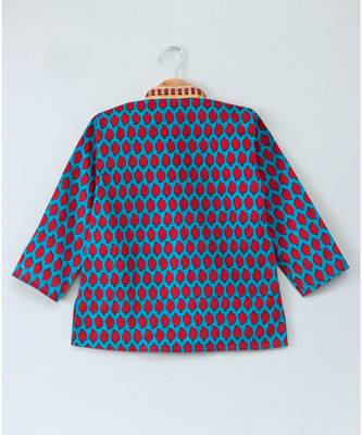 Prinbted Blue Kurta With Mangoes And White Pajama 3