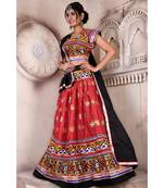 Orange N Multicolor Kutch Embroidery and Mirror Rayon Navratri Wear Lehenga