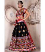 Black N Multicolor Kutch Embroidery and Mirror Cotton Navratri Wear Lehenga