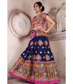 Navy Blue N Multicolor Kutch Embroidery and Mirror Rayon Navratri Wear Lehenga
