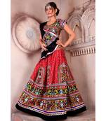 Red N Multicolor Kutch Embroidery and Mirror Cotton Navratri Wear Lehenga