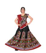 Black N Multicolor Kutch Embroidery and Mirror Cotton Navratri Wear Lehenga