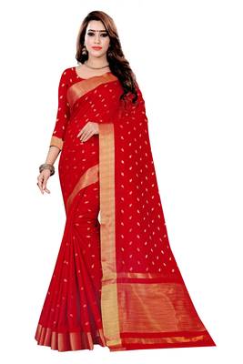 Red woven art silk saree with blouse 1