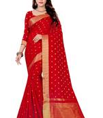 Red woven art silk saree with blouse