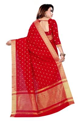 Red woven art silk saree with blouse 3
