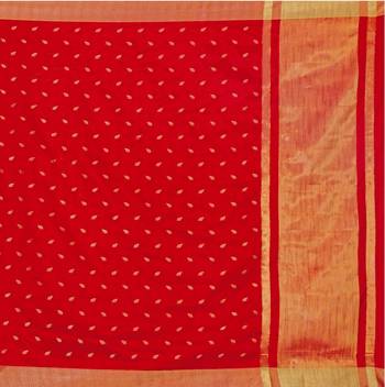 Red woven art silk saree with blouse 5
