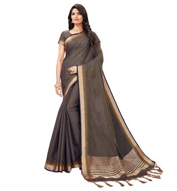 Grey woven tussar silk saree with blouse 1