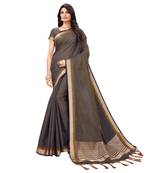 Grey woven tussar silk saree with blouse