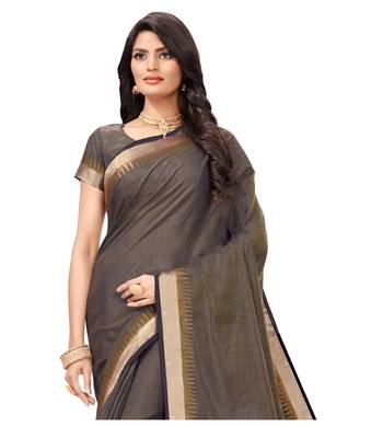 Grey woven tussar silk saree with blouse 2