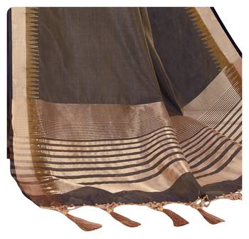 Grey woven tussar silk saree with blouse 3