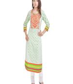 White printed cotton kurtas-and-kurtis