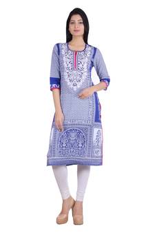 Geroo Jaipur Blue embroidered cotton kurtas-and-kurtis