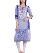Geroo Jaipur Blue embroidered cotton kurtas-and-kurtis