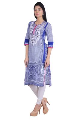   Blue embroidered cotton kurtas and kurtis 2
