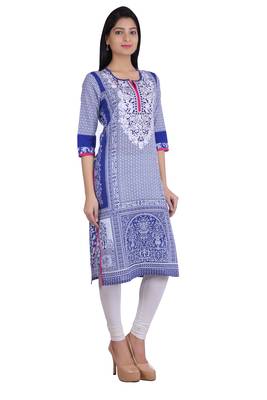   Blue embroidered cotton kurtas and kurtis 3