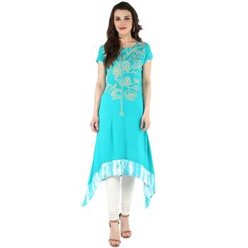 Green embroidered rayon kurtas-and-kurtis 1
