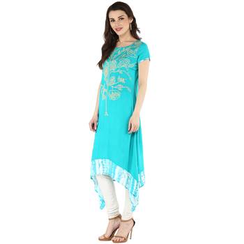 Green embroidered rayon kurtas-and-kurtis 4