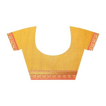 Gold plain cotton saree with blouse 5