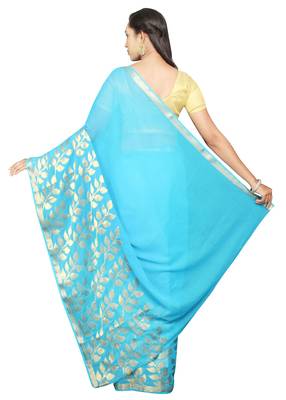 Blue woven georgette saree with blouse 2