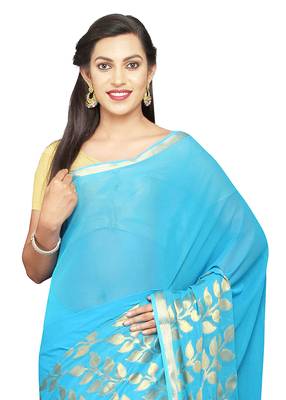Blue woven georgette saree with blouse 3