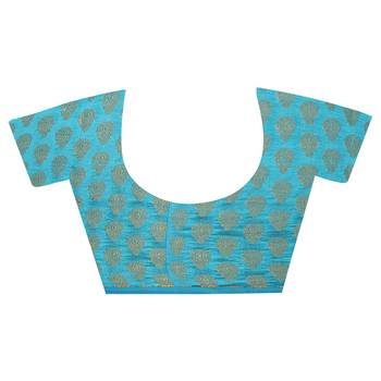 Blue woven georgette saree with blouse 5