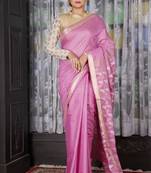Aorora Pink Blended Cotton Saree With Geometric Pallu