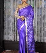 Electric Violet Blended Cotton Saree With Geometric Pallu