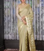 Mellow Yellow Blended Cotton Saree With Geometric Weaved Pallu