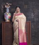 Beige And Pink Banarasi With Woven Zari Border