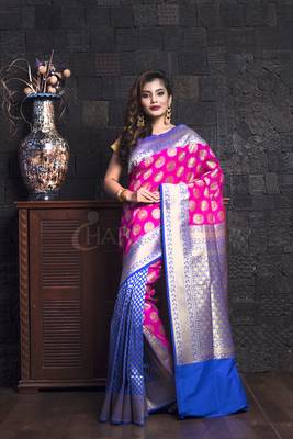 Pink And Royal Blue Banarasi With Minakari Work 1