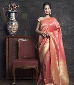 Peach Pink Art Benarasi With Woven Zari Border