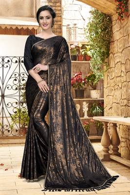 Black plain silk saree with blouse 1