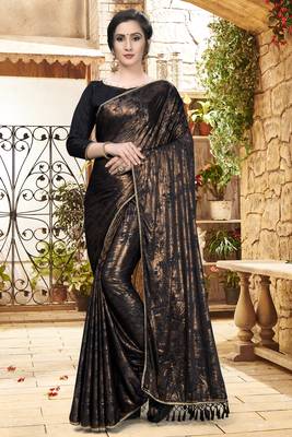 Black plain silk saree with blouse 2