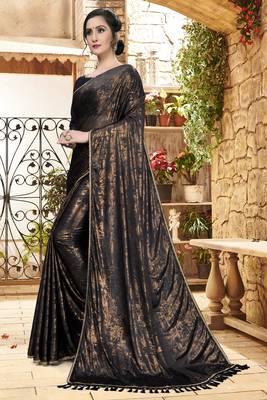Black plain silk saree with blouse 3