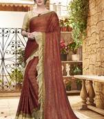 Brown plain silk saree with blouse