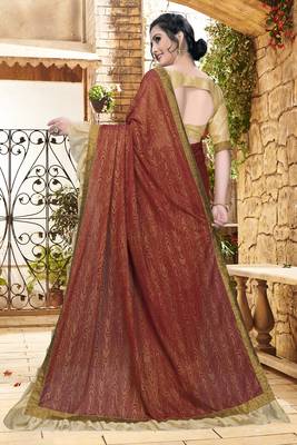 Brown plain silk saree with blouse 4