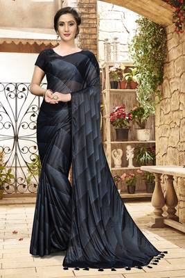 Black plain silk saree with blouse 1