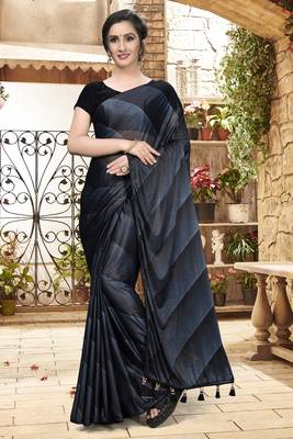 Black plain silk saree with blouse 2