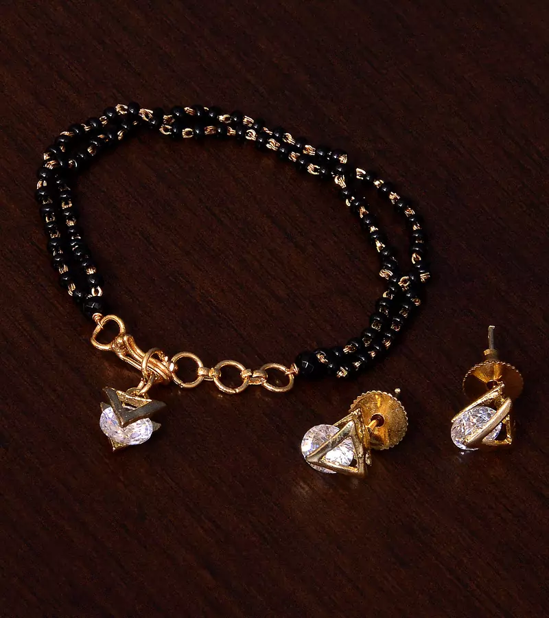 Gold Plated AAA CZ Embellished Mangalsutra Bracelet cum Stud MS1