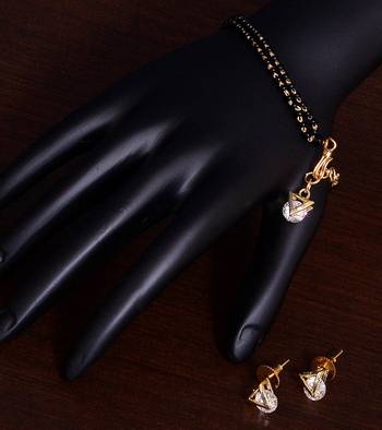 Gold Plated AAA CZ Embellished Mangalsutra Bracelet cum Stud MS1 2
