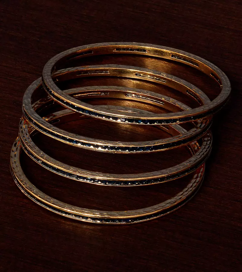 Sapphire Stone Embellished Two Pairs of American Diamond Bangles BD373