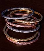 Rose Gold, White Gold and Rhodium Plated AAA CZ Embellished Three Pairs of Bangles BD374