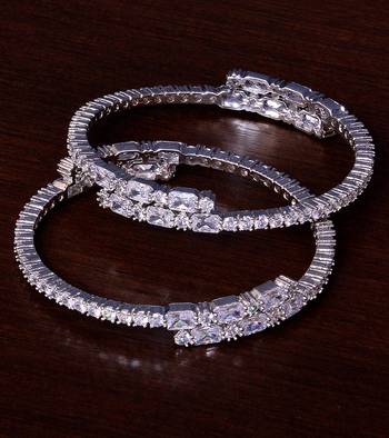 Rhodium Plated AAA CZ Embellished American Diamond Bangles BD375 1