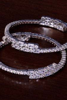 Rhodium Plated AAA CZ Embellished American Diamond Bangles BD375