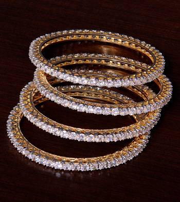 White Gold Plated AAA CZ Embellished 2 Pairs of American Diamond Bangles BD377 1